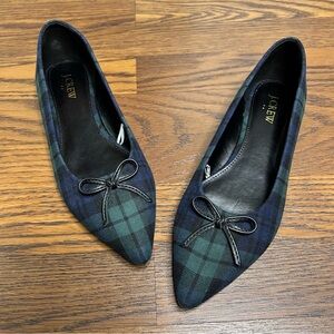 J.Crew Black Watch plaid tartan pointed-toe bow ballet flat size 8